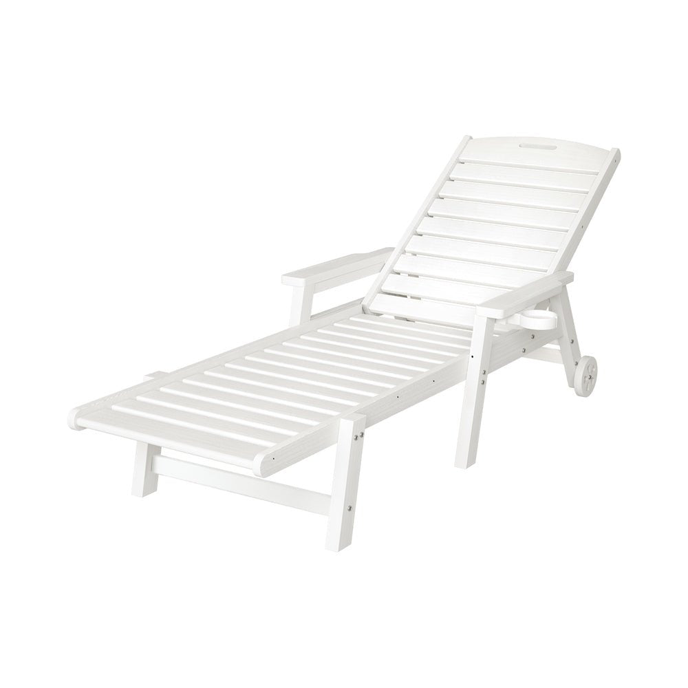 Sun Lounge Lounger Beach Chair HDPE Patio Outdoor Furniture with Wheels White - Furniture > Outdoor > Outdoor Chairs - Rivercity House & Home Co. (ABN 18 642 972 209) - Affordable Modern Furniture Australia