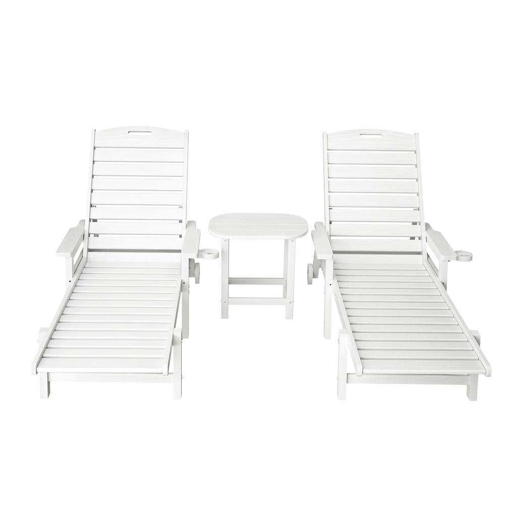 Sun Lounge Lounger Beach Chair HDPE Patio Outdoor Furniture with Wheels White - Furniture > Outdoor > Outdoor Chairs - Rivercity House & Home Co. (ABN 18 642 972 209) - Affordable Modern Furniture Australia