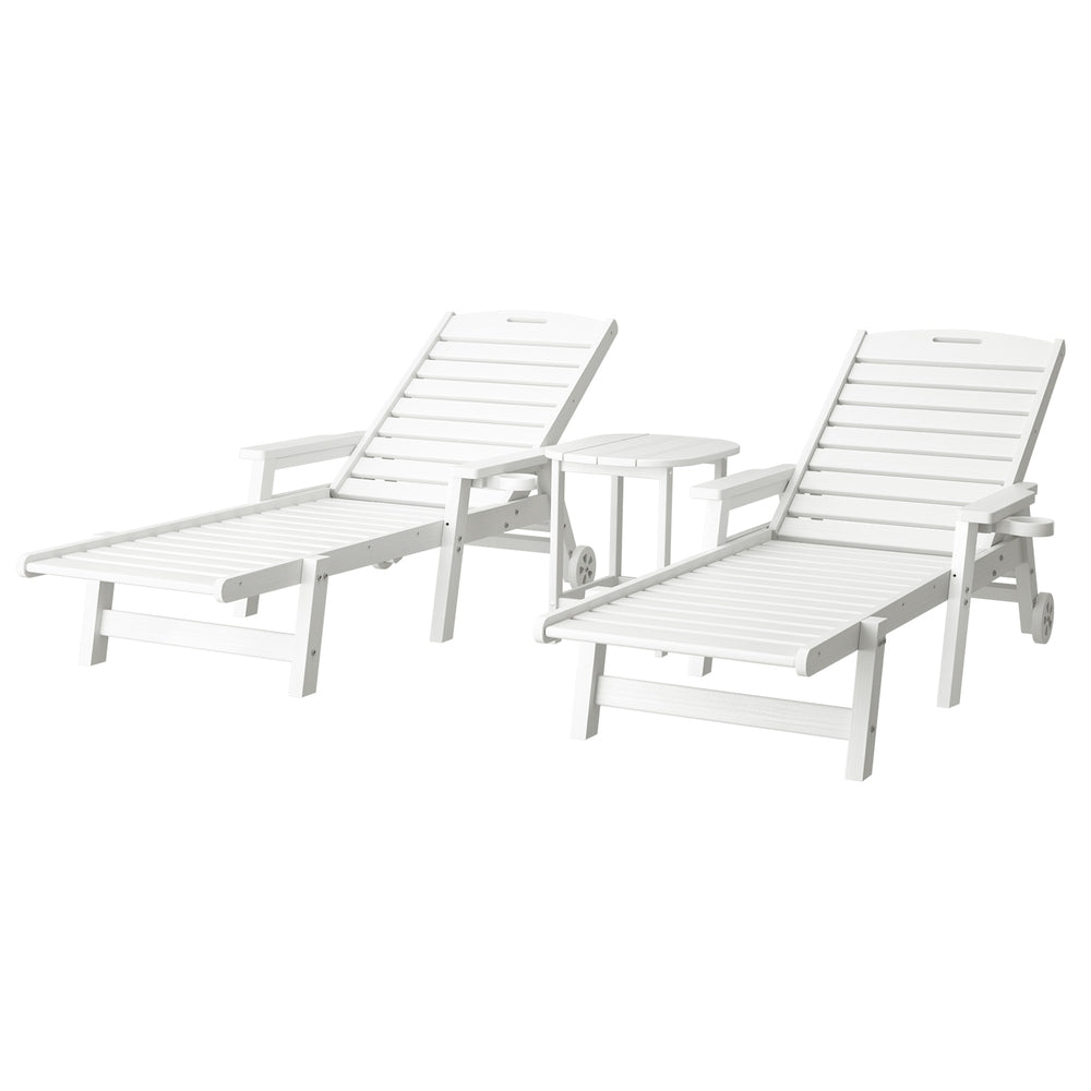 Sun Lounge Lounger Beach Chair HDPE Patio Outdoor Furniture with Wheels White - Furniture > Outdoor > Outdoor Chairs - Rivercity House & Home Co. (ABN 18 642 972 209) - Affordable Modern Furniture Australia