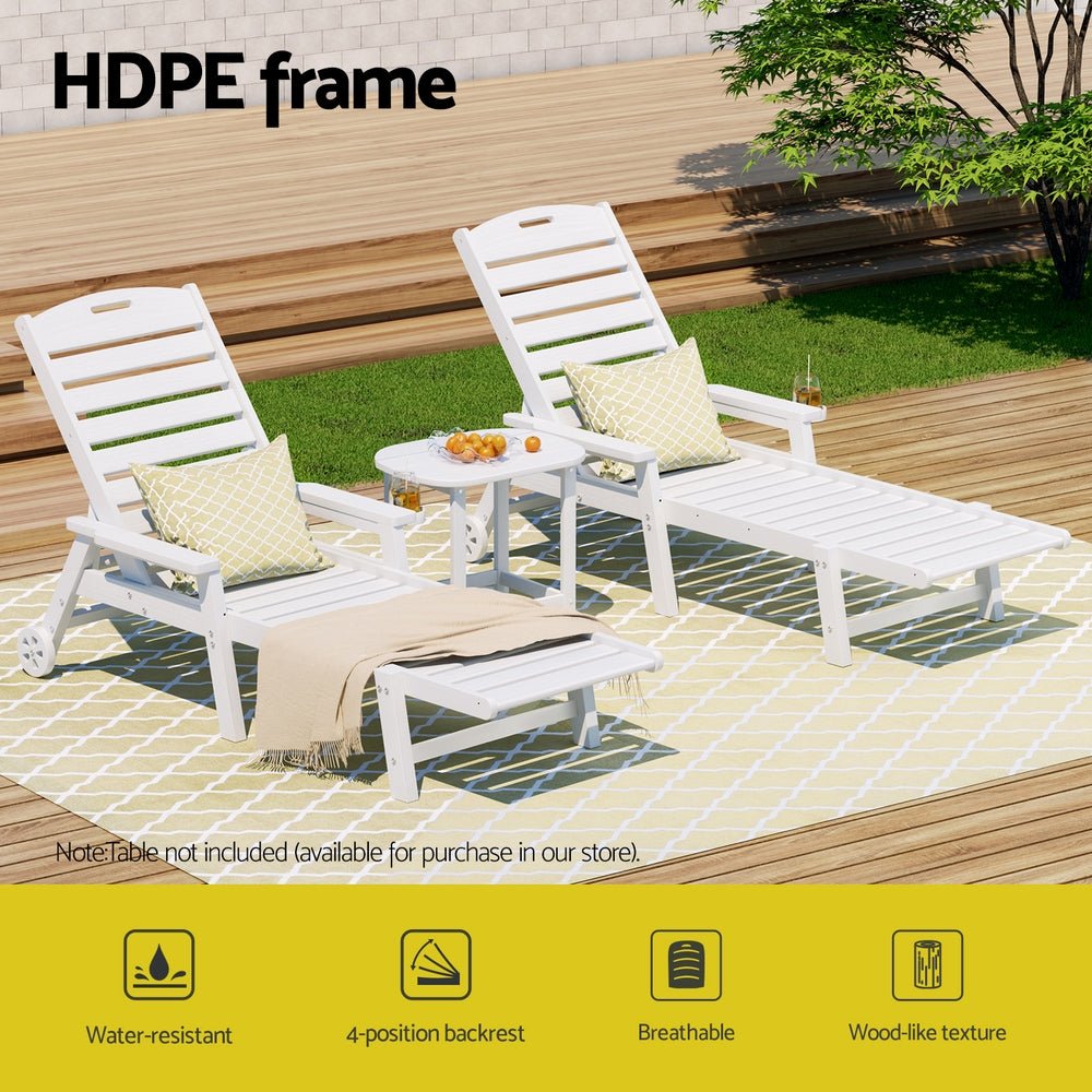 Sun Lounge Lounger Beach Chair HDPE Patio Outdoor Furniture with Wheels White - Furniture > Outdoor > Outdoor Chairs - Rivercity House & Home Co. (ABN 18 642 972 209) - Affordable Modern Furniture Australia