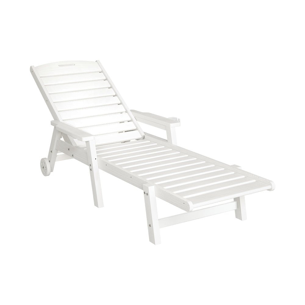 Sun Lounge Lounger Beach Chair HDPE Patio Outdoor Furniture with Wheels White - Furniture > Outdoor > Outdoor Chairs - Rivercity House & Home Co. (ABN 18 642 972 209) - Affordable Modern Furniture Australia