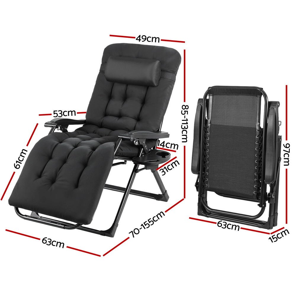 Sun Lounge Lounger Folding Camping Zero Gravity Chair Outdoor Furniture - Furniture > Outdoor > Outdoor Sofas & Lounge Sets - Rivercity House & Home Co. (ABN 18 642 972 209) - Affordable Modern Furniture Australia