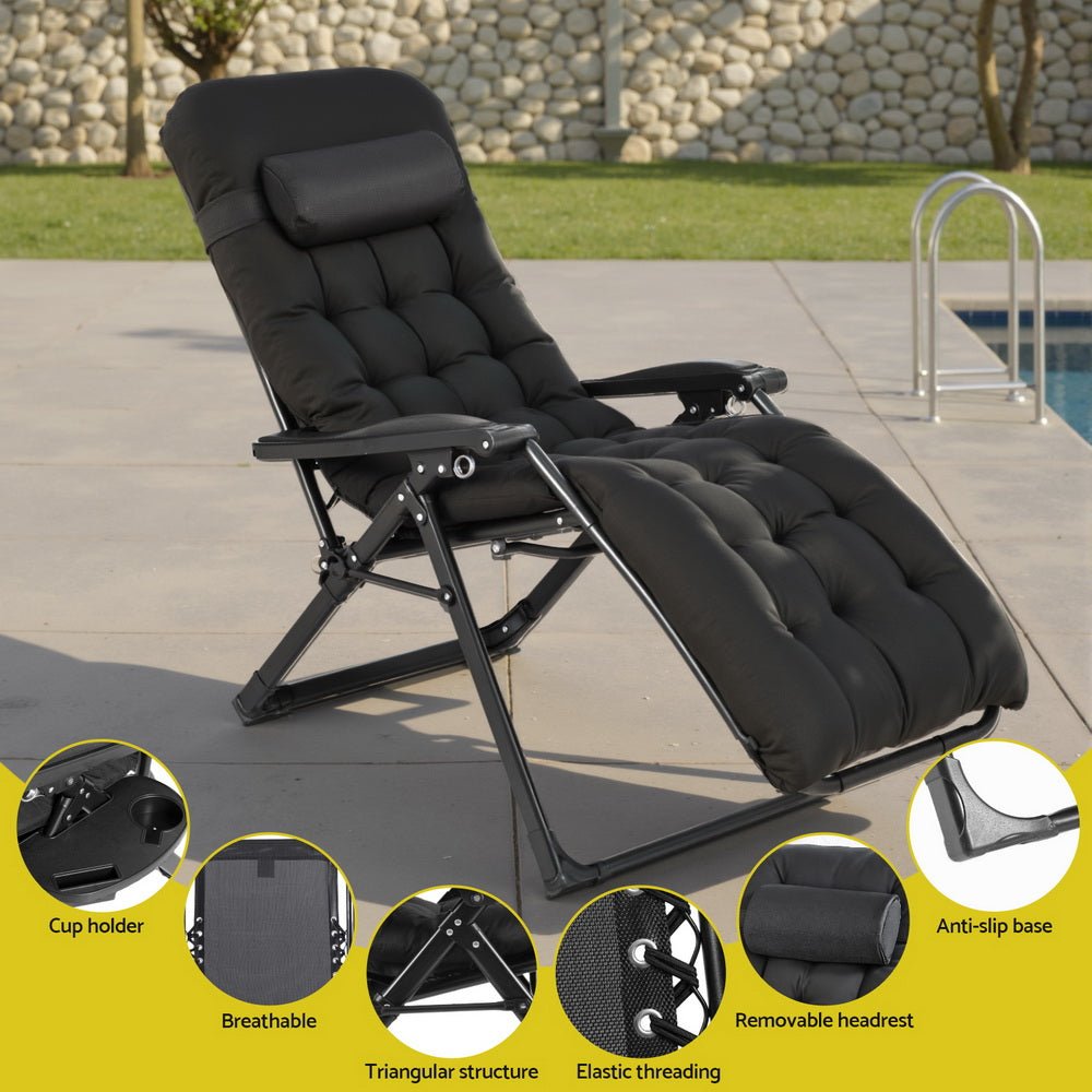Sun Lounge Lounger Folding Camping Zero Gravity Chair Outdoor Furniture - Furniture > Outdoor > Outdoor Sofas & Lounge Sets - Rivercity House & Home Co. (ABN 18 642 972 209) - Affordable Modern Furniture Australia