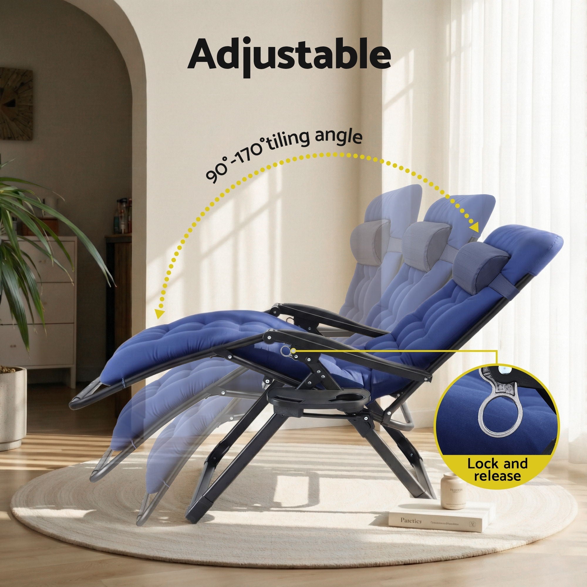 Sun Lounge Lounger Folding Camping Zero Gravity Chair Outdoor Furniture XL Blue - Furniture > Outdoor > Outdoor Chairs - Rivercity House & Home Co. (ABN 18 642 972 209) - Affordable Modern Furniture Australia