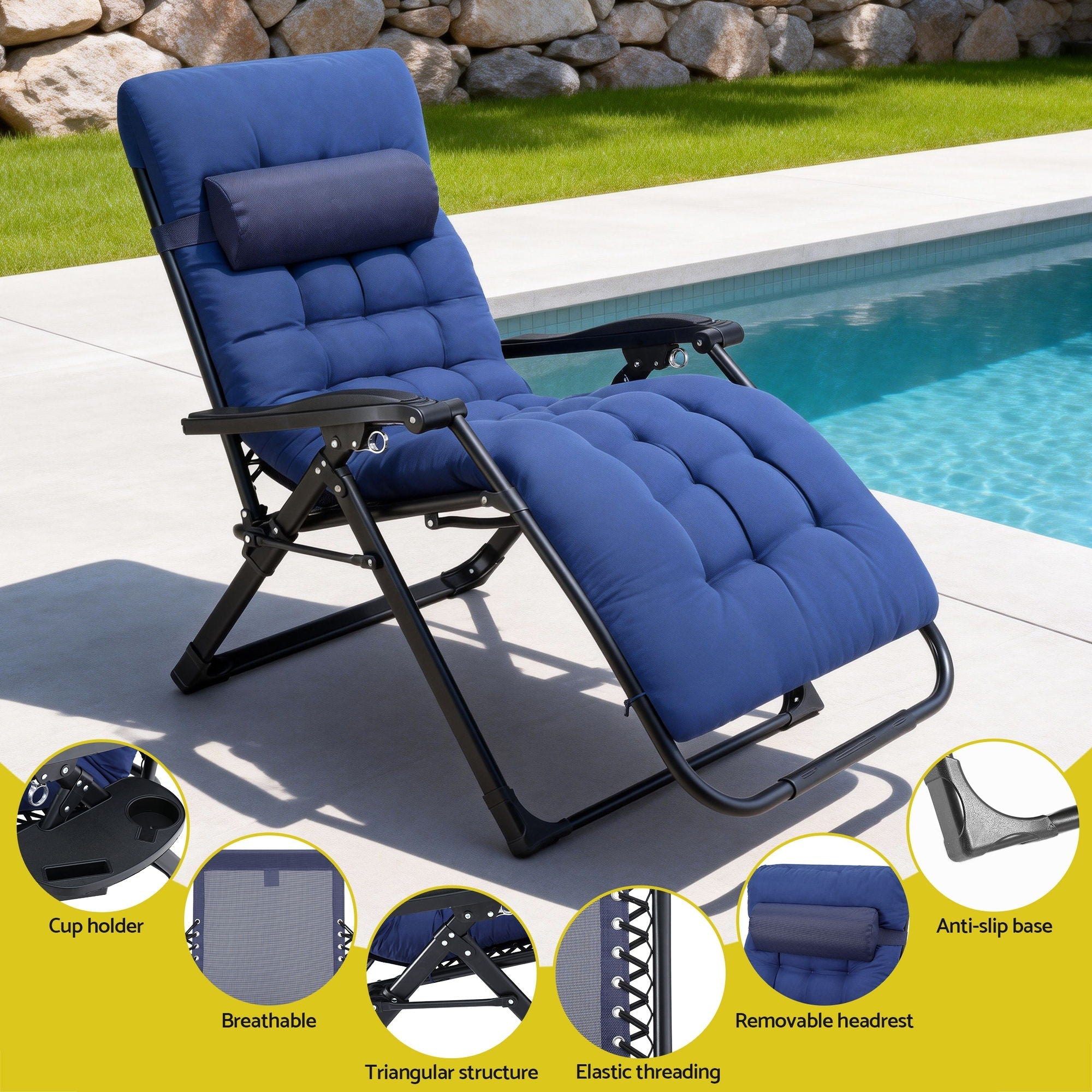 Sun Lounge Lounger Folding Camping Zero Gravity Chair Outdoor Furniture XL Blue - Furniture > Outdoor > Outdoor Chairs - Rivercity House & Home Co. (ABN 18 642 972 209) - Affordable Modern Furniture Australia