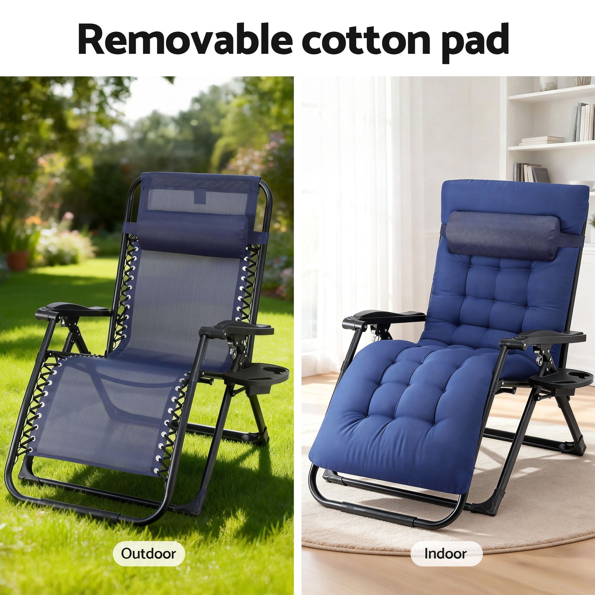 Sun Lounge Lounger Folding Camping Zero Gravity Chair Outdoor Furniture XL Blue - Furniture > Outdoor > Outdoor Chairs - Rivercity House & Home Co. (ABN 18 642 972 209) - Affordable Modern Furniture Australia