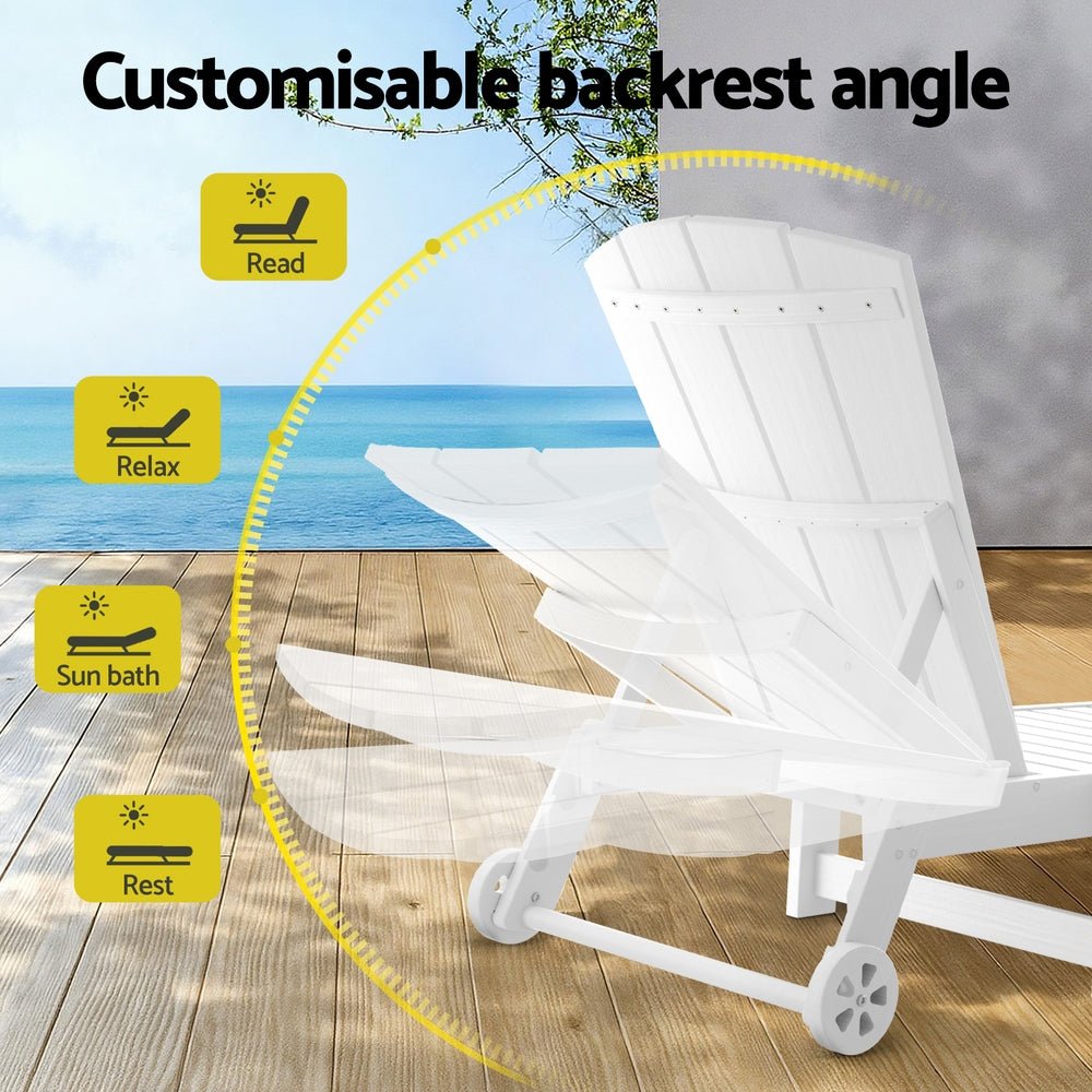 Sun Lounge Lounger Table and Chairs Beach Chair Adirondack HDPE Patio Outdoor Furniture Wheels White - Furniture > Outdoor > Outdoor Chairs - Rivercity House & Home Co. (ABN 18 642 972 209) - Affordable Modern Furniture Australia