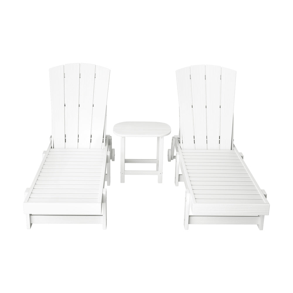 Sun Lounge Lounger Table and Chairs Beach Chair Adirondack HDPE Patio Outdoor Furniture Wheels White - Furniture > Outdoor > Outdoor Chairs - Rivercity House & Home Co. (ABN 18 642 972 209) - Affordable Modern Furniture Australia