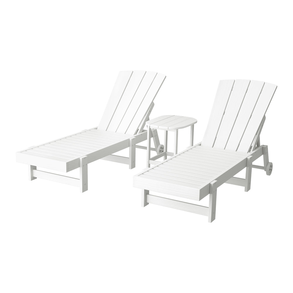 Sun Lounge Lounger Table and Chairs Beach Chair Adirondack HDPE Patio Outdoor Furniture Wheels White - Furniture > Outdoor > Outdoor Chairs - Rivercity House & Home Co. (ABN 18 642 972 209) - Affordable Modern Furniture Australia