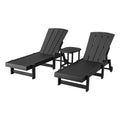 3-Piece Outdoor Sun Lounge Set with Adjustable Loungers & Table with Wheels - Black