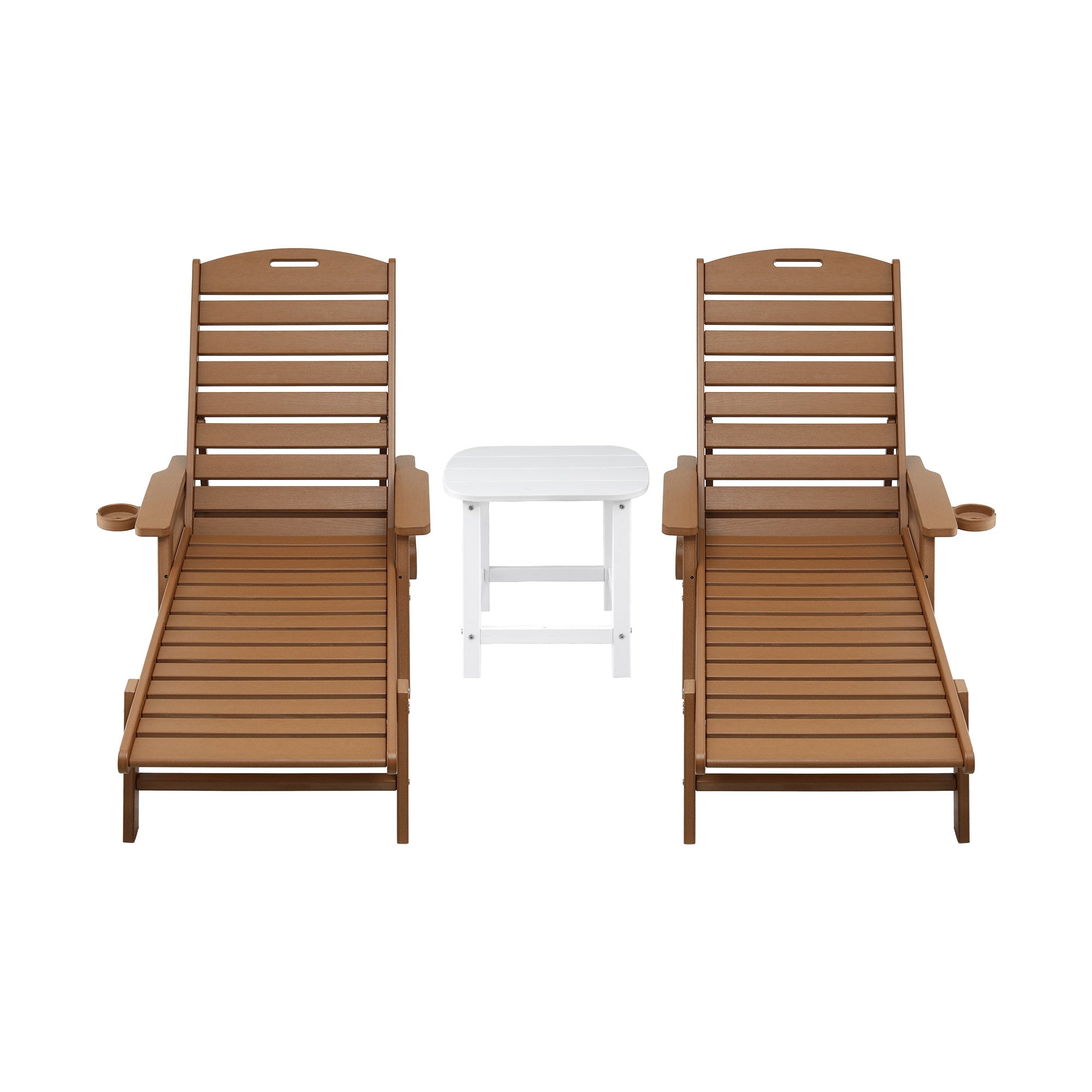 Sun Lounge Lounger Table and Chairs Beach Chair HDPE Patio Outdoor Furniture Wheels Brown - Furniture > Outdoor > Outdoor Chairs - Rivercity House & Home Co. (ABN 18 642 972 209) - Affordable Modern Furniture Australia