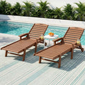 Sun Lounge Lounger Table and Chairs Beach Chair HDPE Patio Outdoor Furniture Wheels Brown
