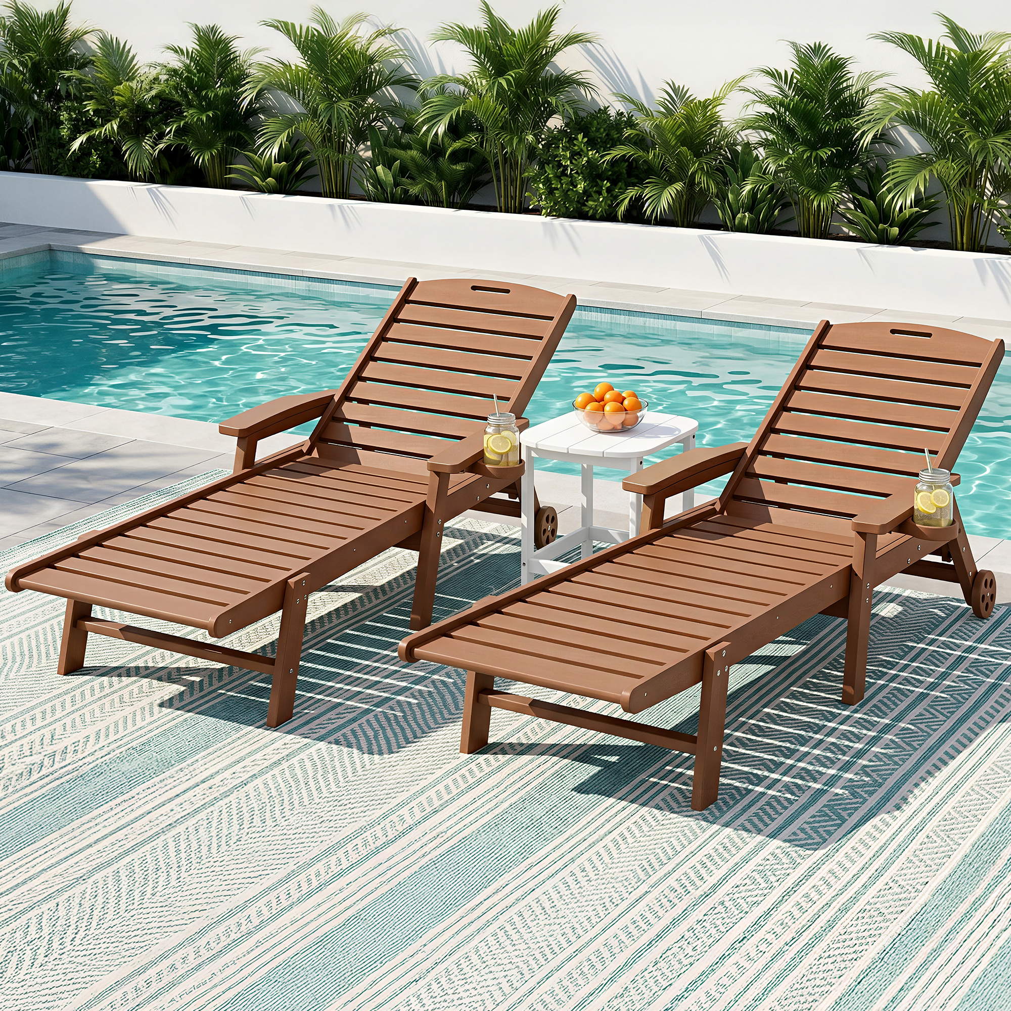 Sun Lounge Lounger Table and Chairs Beach Chair HDPE Patio Outdoor Furniture Wheels Brown - Furniture > Outdoor > Outdoor Chairs - Rivercity House & Home Co. (ABN 18 642 972 209) - Affordable Modern Furniture Australia