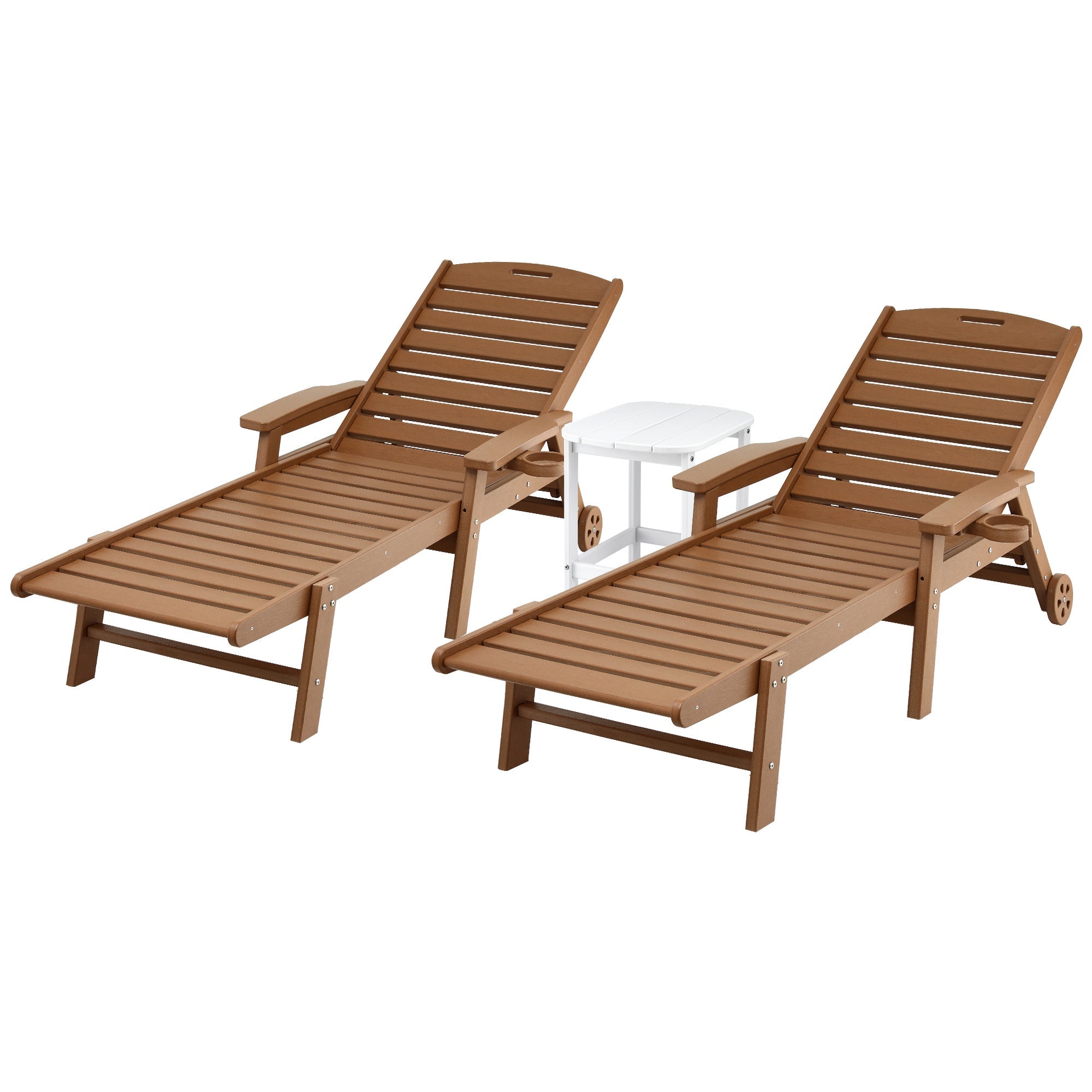 Sun Lounge Lounger Table and Chairs Beach Chair HDPE Patio Outdoor Furniture Wheels Brown - Furniture > Outdoor > Outdoor Chairs - Rivercity House & Home Co. (ABN 18 642 972 209) - Affordable Modern Furniture Australia