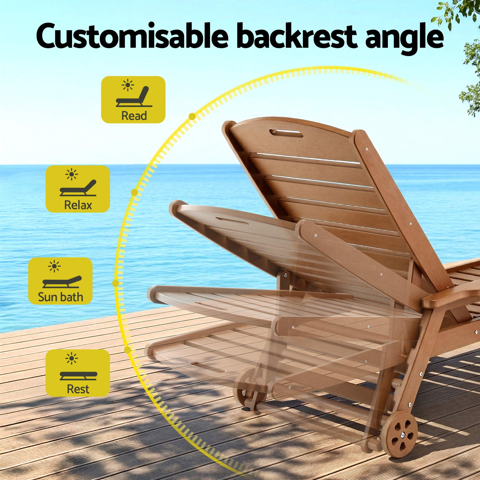 Sun Lounge Lounger Table and Chairs Beach Chair HDPE Patio Outdoor Furniture Wheels Brown - Furniture > Outdoor > Outdoor Chairs - Rivercity House & Home Co. (ABN 18 642 972 209) - Affordable Modern Furniture Australia