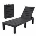 Outdoor Folding Recliner Sun Lounge Chair with Slatted Design - Black