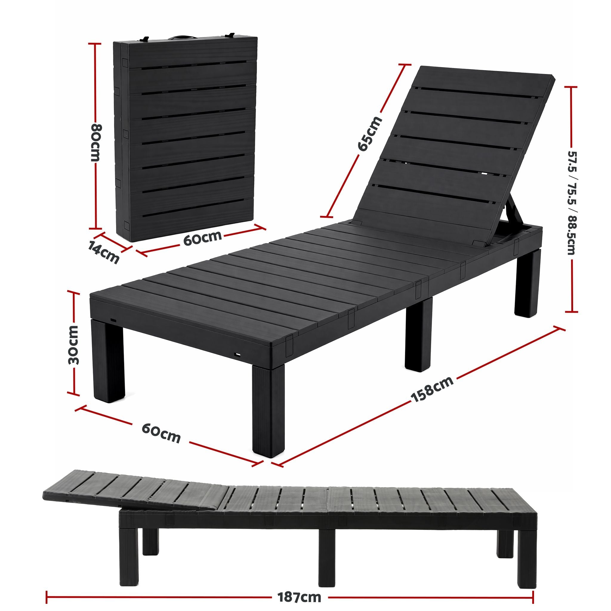 Sun Lounge Outdoor Folding Recliner Patio Pool Beach Chair Slatted Black - Home & Garden > Bedding > Bed Sheets - Rivercity House & Home Co. (ABN 18 642 972 209) - Affordable Modern Furniture Australia