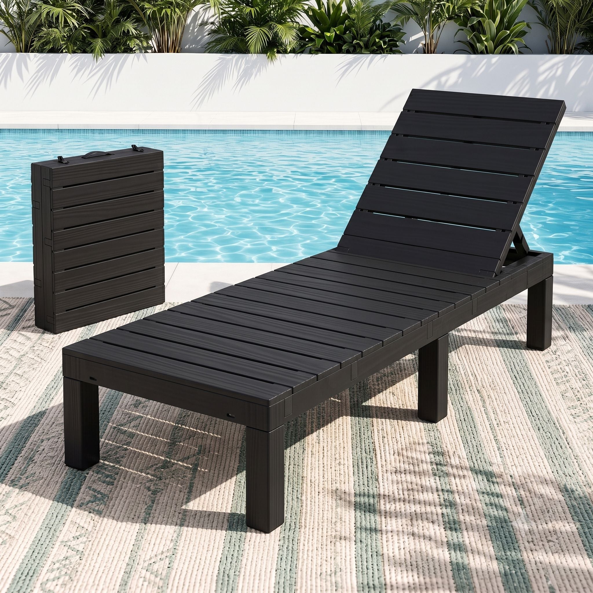 Sun Lounge Outdoor Folding Recliner Patio Pool Beach Chair Slatted Black - Home & Garden > Bedding > Bed Sheets - Rivercity House & Home Co. (ABN 18 642 972 209) - Affordable Modern Furniture Australia