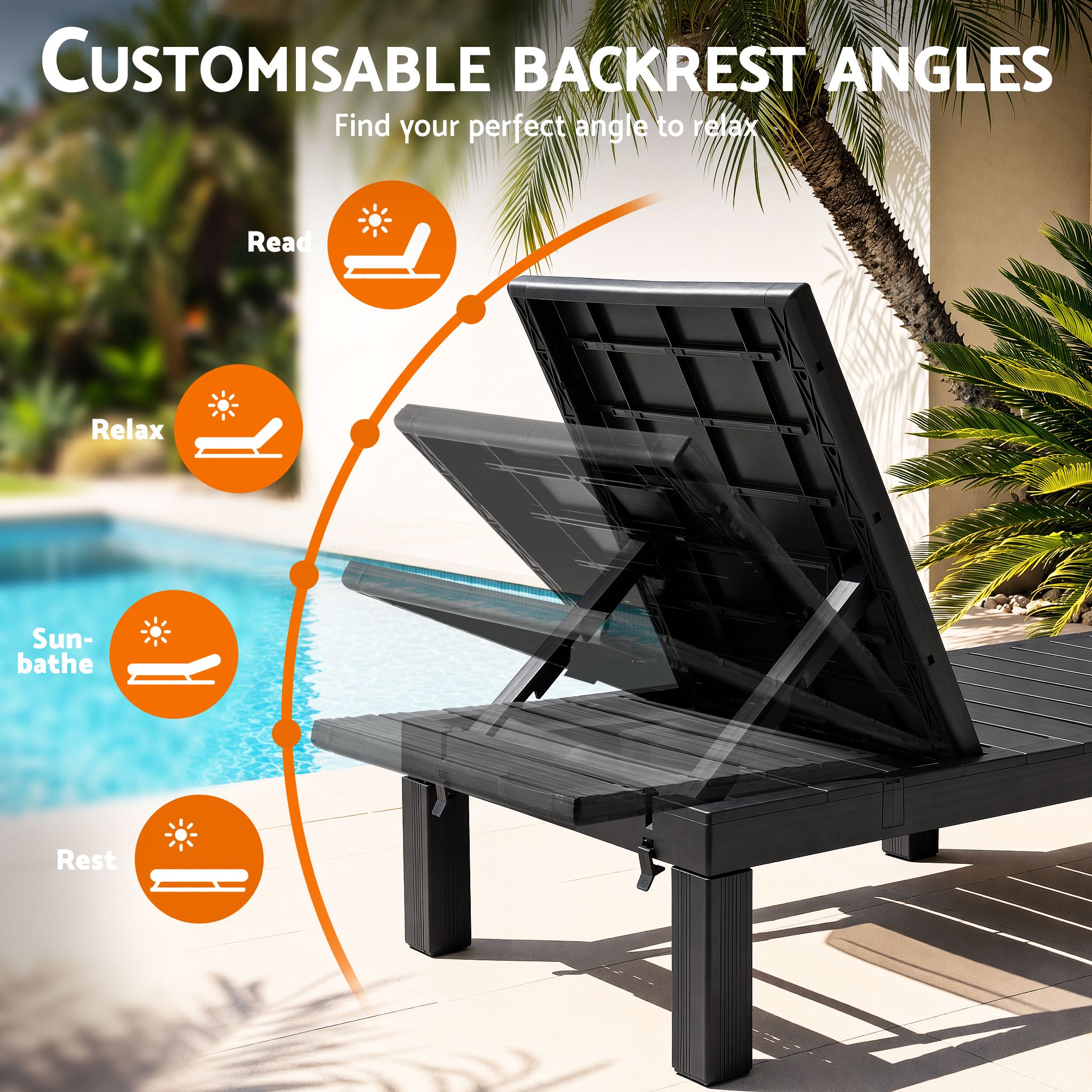 Sun Lounge Outdoor Folding Recliner Patio Pool Beach Chair Slatted Black - Home & Garden > Bedding > Bed Sheets - Rivercity House & Home Co. (ABN 18 642 972 209) - Affordable Modern Furniture Australia