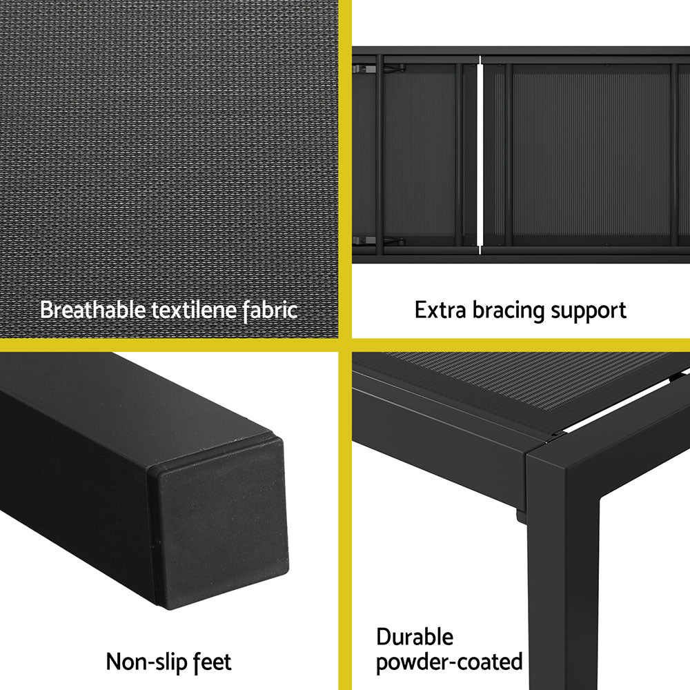 Sun Lounge Outdoor Lounger Aluminium Folding Beach Chair Wheels Black - Furniture > Outdoor - Rivercity House & Home Co. (ABN 18 642 972 209) - Affordable Modern Furniture Australia