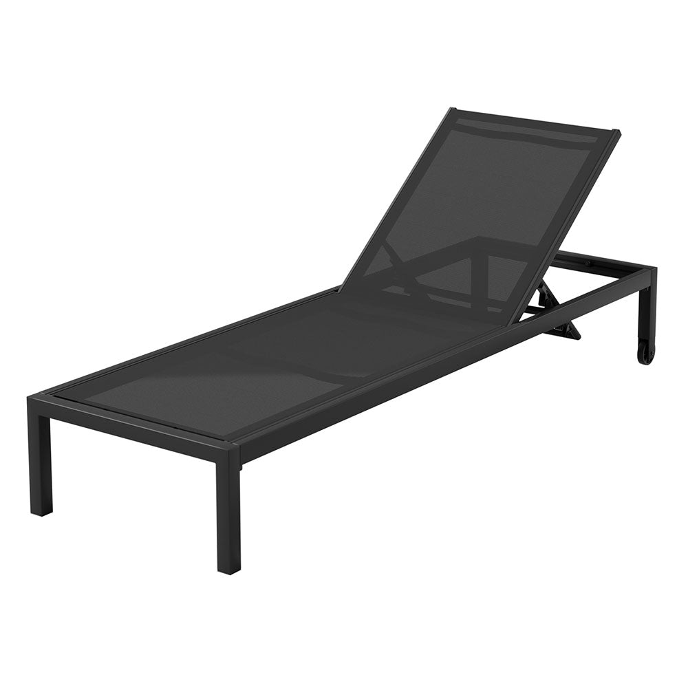 Sun Lounge Outdoor Lounger Aluminium Folding Beach Chair Wheels Black - Furniture > Outdoor - Rivercity House & Home Co. (ABN 18 642 972 209) - Affordable Modern Furniture Australia