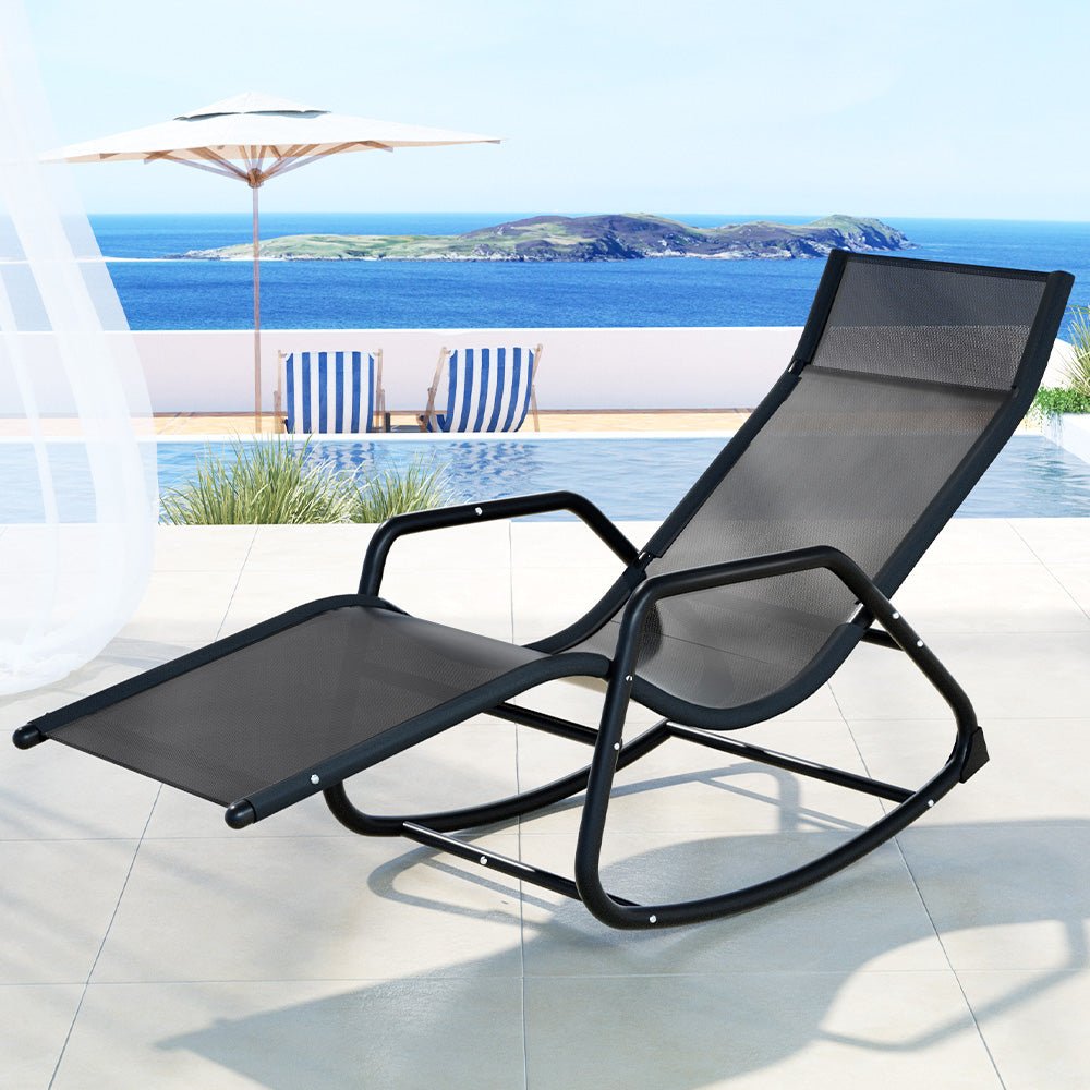Sun Lounge Rocking Chair Outdoor Lounger Patio Furniture Pool Garden - Furniture > Outdoor > Outdoor Chairs - Rivercity House & Home Co. (ABN 18 642 972 209) - Affordable Modern Furniture Australia