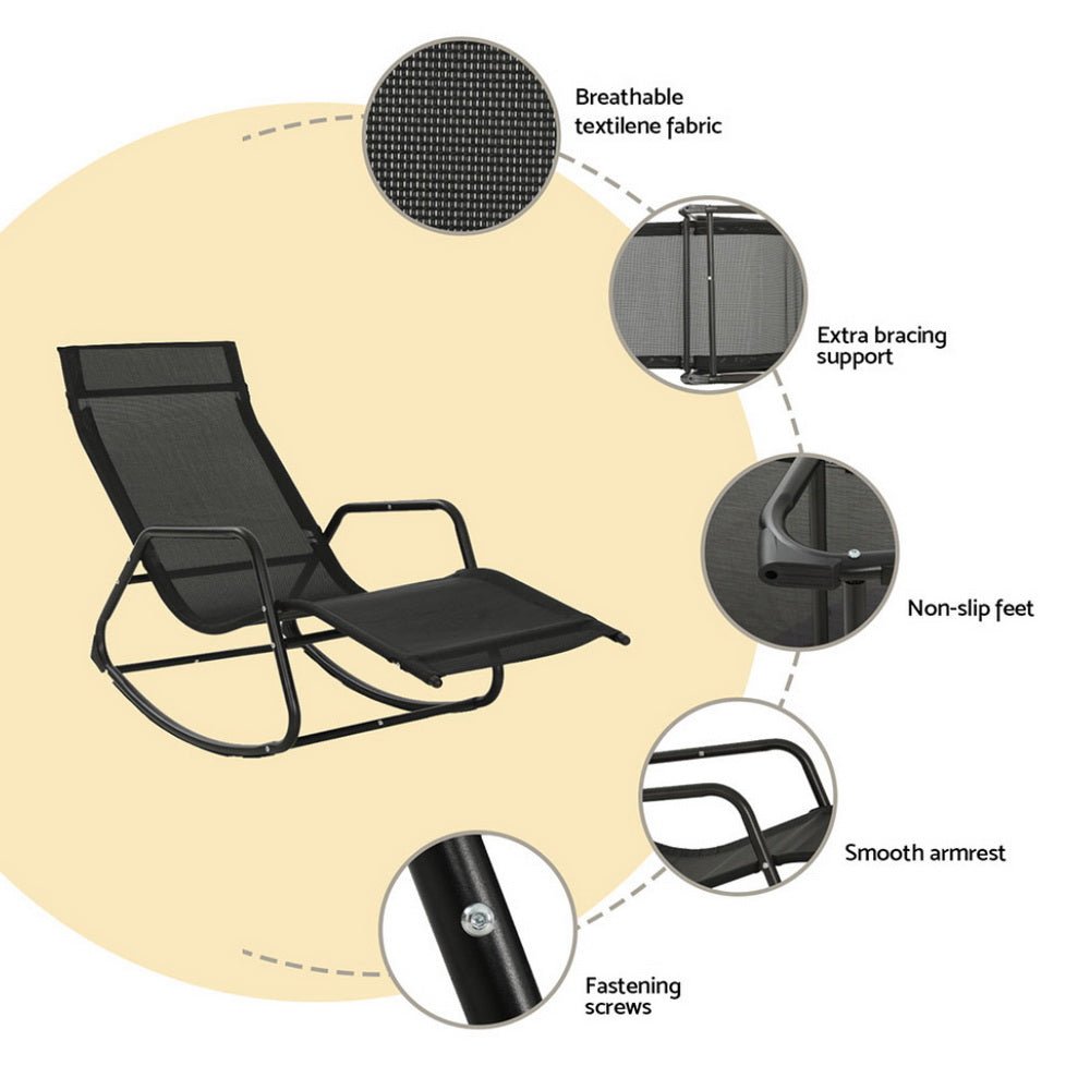 Sun Lounge Rocking Chair Outdoor Lounger Patio Furniture Pool Garden - Furniture > Outdoor > Outdoor Chairs - Rivercity House & Home Co. (ABN 18 642 972 209) - Affordable Modern Furniture Australia