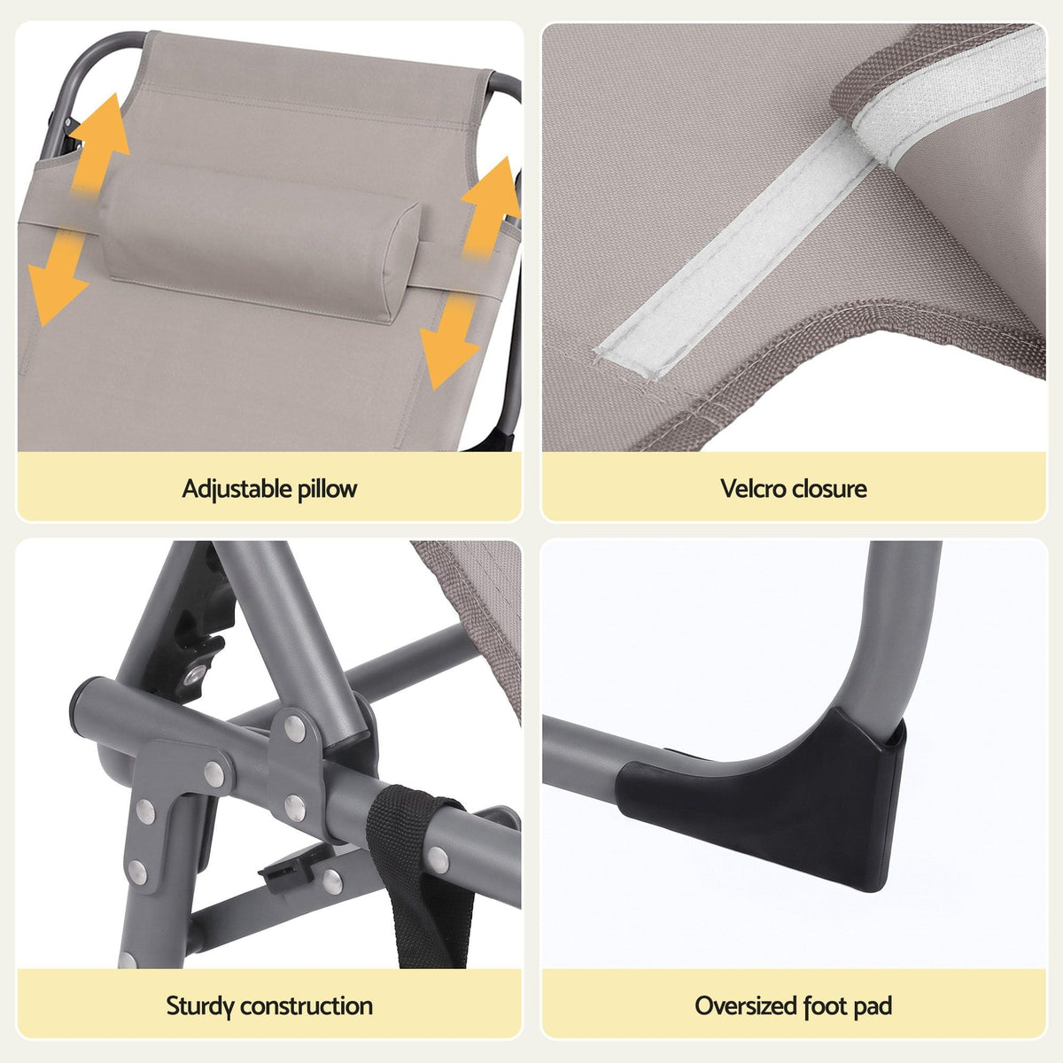 Sun Lounger 5-Position Folding Tanning Chair with Face Hole - Khaki - Furniture > Outdoor > Outdoor Chairs - Rivercity House & Home Co. (ABN 18 642 972 209) - Affordable Modern Furniture Australia