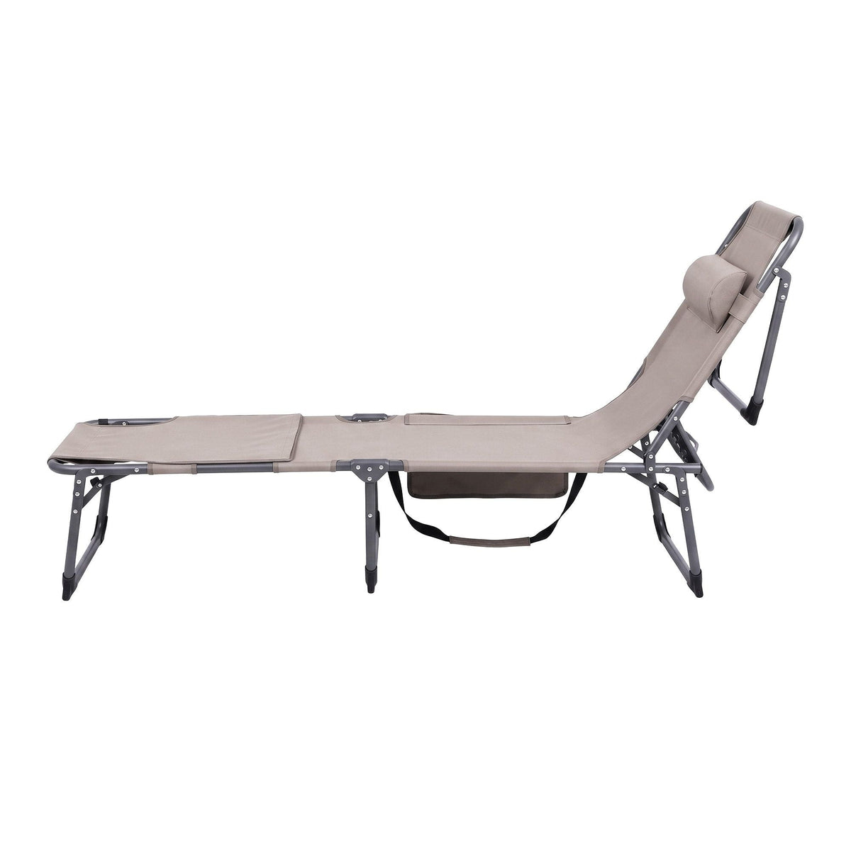 Sun Lounger 5-Position Folding Tanning Chair with Face Hole - Khaki - Furniture > Outdoor > Outdoor Chairs - Rivercity House & Home Co. (ABN 18 642 972 209) - Affordable Modern Furniture Australia