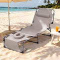 Sun Lounger 5-Position Folding Tanning Chair with Face Hole - Khaki