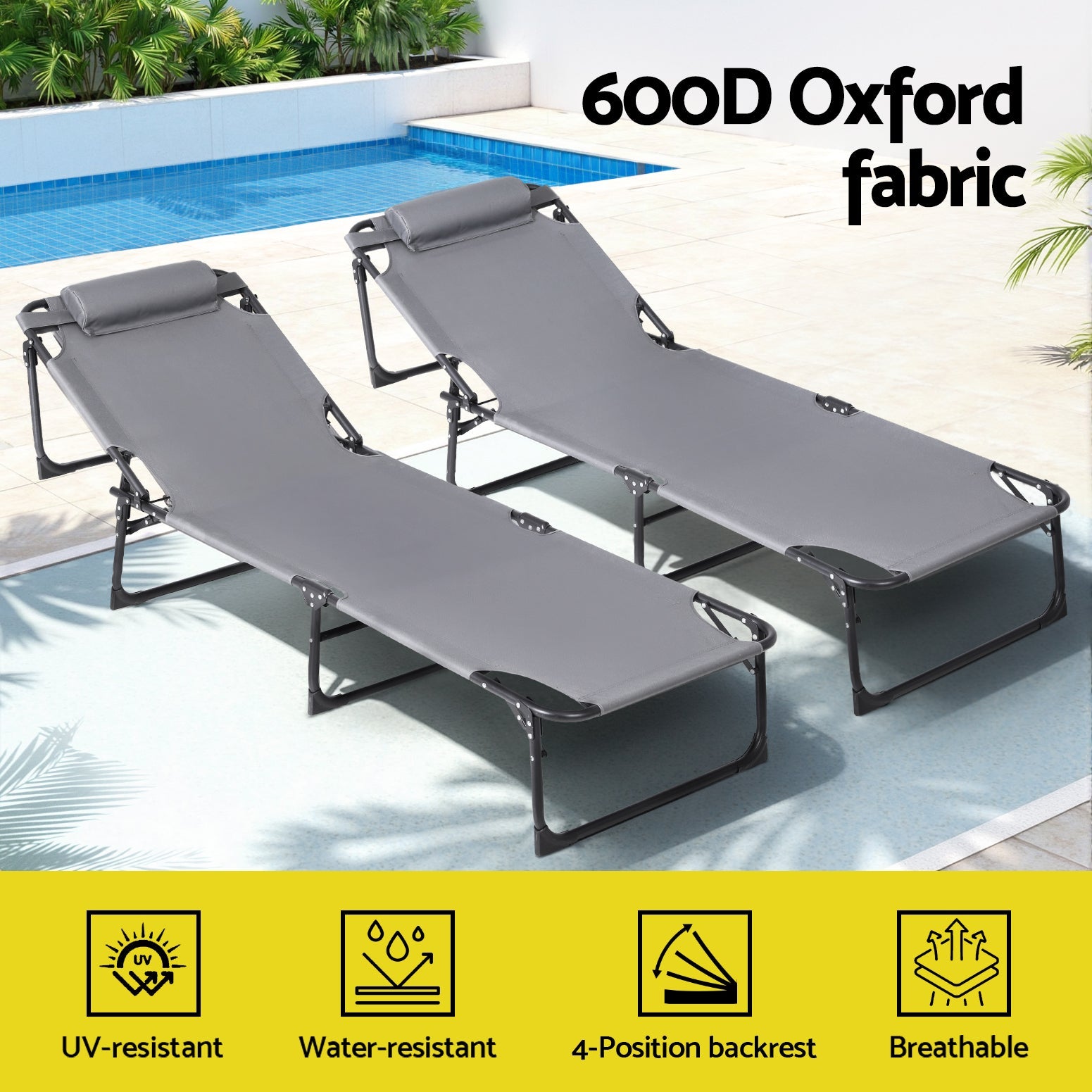 Sun Lounger Folding Lounge Beach Chair Patio Outdoor Furniture - Furniture > Outdoor > Outdoor Sofas & Lounge Sets - Rivercity House & Home Co. (ABN 18 642 972 209) - Affordable Modern Furniture Australia