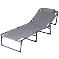 Outdoor Folding Sun Lounger Beach Patio Chair with Adjustable Backrest - Grey