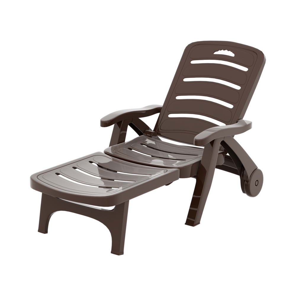 Sun Lounger Folding Lounge Chair Wheels Patio Outdoor Furniture Brown - Furniture > Outdoor - Rivercity House & Home Co. (ABN 18 642 972 209) - Affordable Modern Furniture Australia