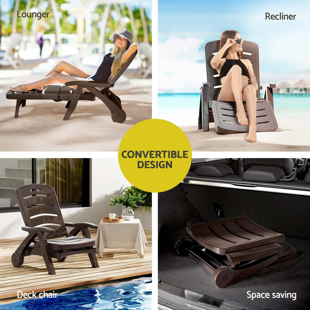 Sun Lounger Folding Lounge Chair Wheels Patio Outdoor Furniture Brown - Furniture > Outdoor - Rivercity House & Home Co. (ABN 18 642 972 209) - Affordable Modern Furniture Australia