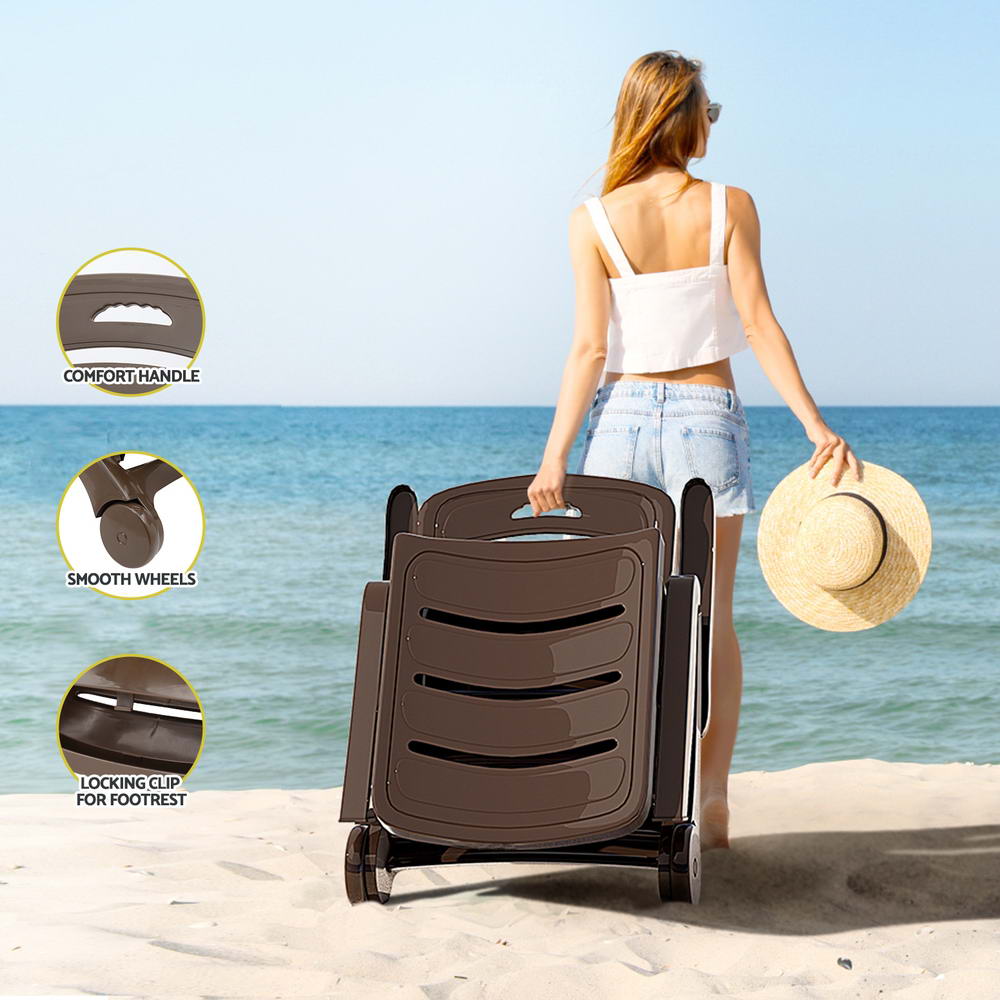 Sun Lounger Folding Lounge Chair Wheels Patio Outdoor Furniture Brown - Furniture > Outdoor - Rivercity House & Home Co. (ABN 18 642 972 209) - Affordable Modern Furniture Australia