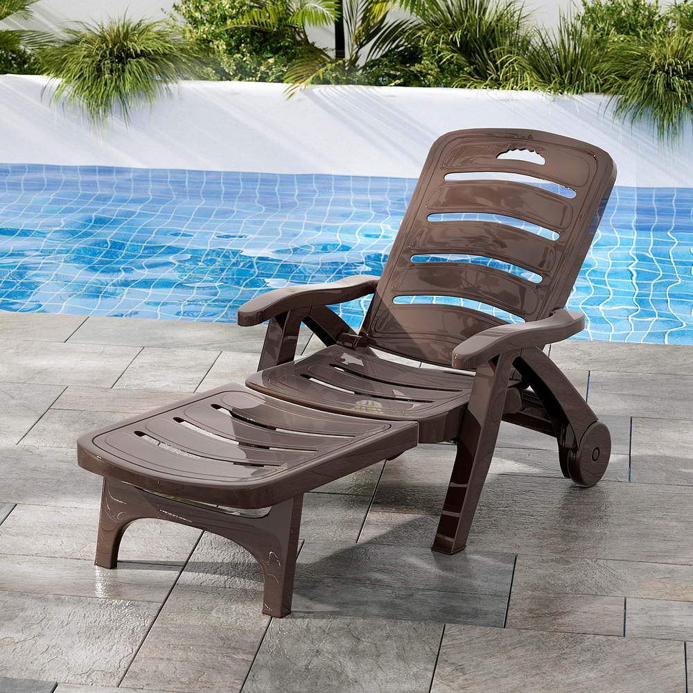 Sun Lounger Folding Lounge Chair Wheels Patio Outdoor Furniture Brown - Furniture > Outdoor - Rivercity House & Home Co. (ABN 18 642 972 209) - Affordable Modern Furniture Australia