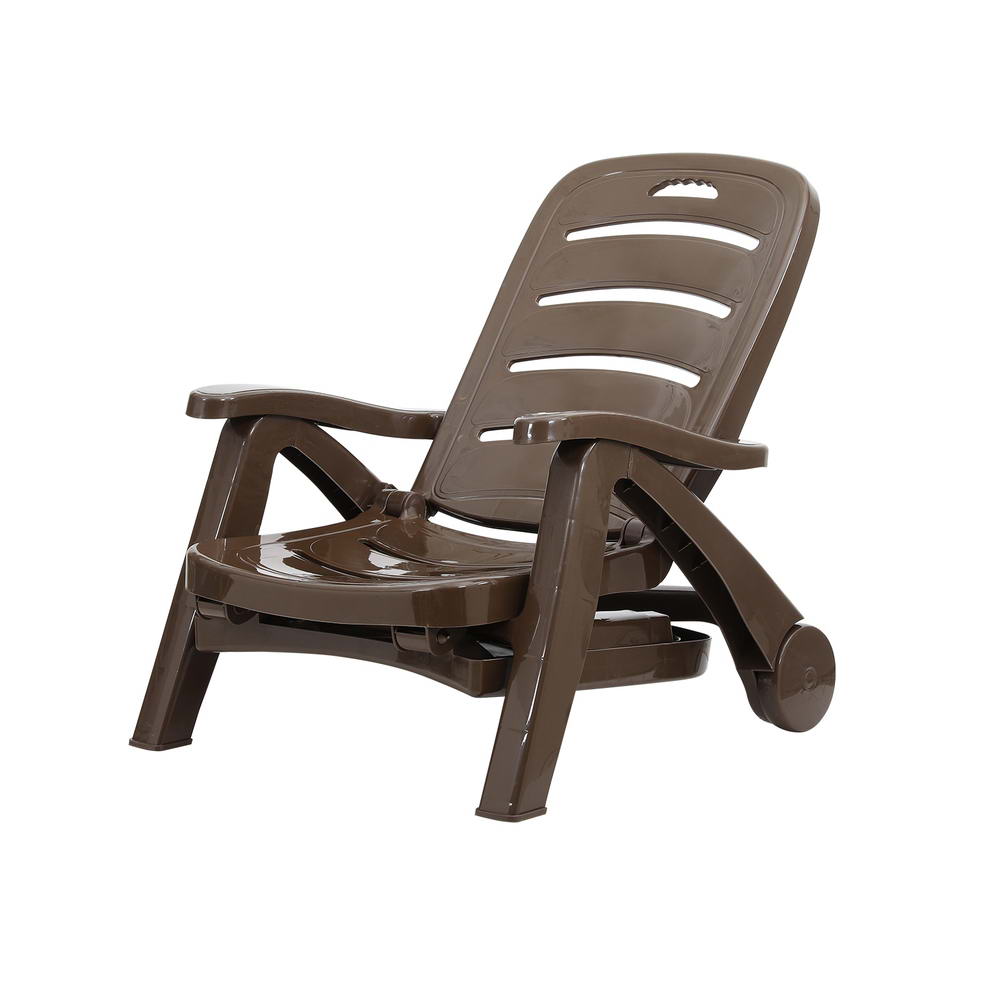 Sun Lounger Folding Lounge Chair Wheels Patio Outdoor Furniture Brown - Furniture > Outdoor - Rivercity House & Home Co. (ABN 18 642 972 209) - Affordable Modern Furniture Australia