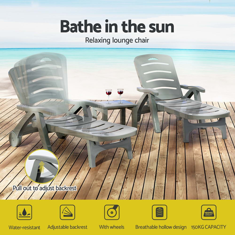 Sun Lounger Folding Lounge Chair Wheels Patio Outdoor Furniture Grey - Furniture > Outdoor - Rivercity House & Home Co. (ABN 18 642 972 209) - Affordable Modern Furniture Australia