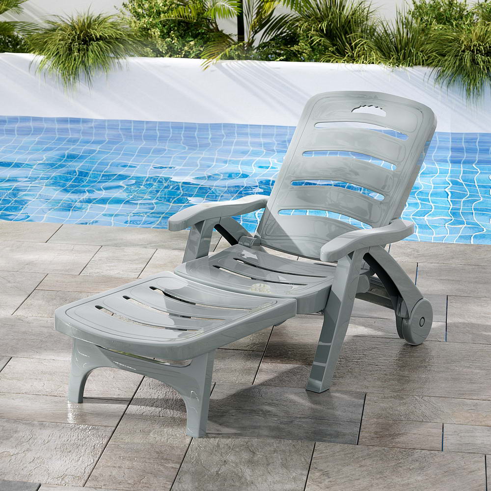 Sun Lounger Folding Lounge Chair Wheels Patio Outdoor Furniture Grey - Furniture > Outdoor - Rivercity House & Home Co. (ABN 18 642 972 209) - Affordable Modern Furniture Australia