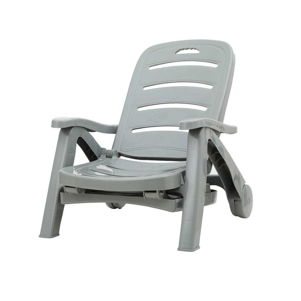 Sun Lounger Folding Lounge Chair Wheels Patio Outdoor Furniture Grey - Furniture > Outdoor - Rivercity House & Home Co. (ABN 18 642 972 209) - Affordable Modern Furniture Australia