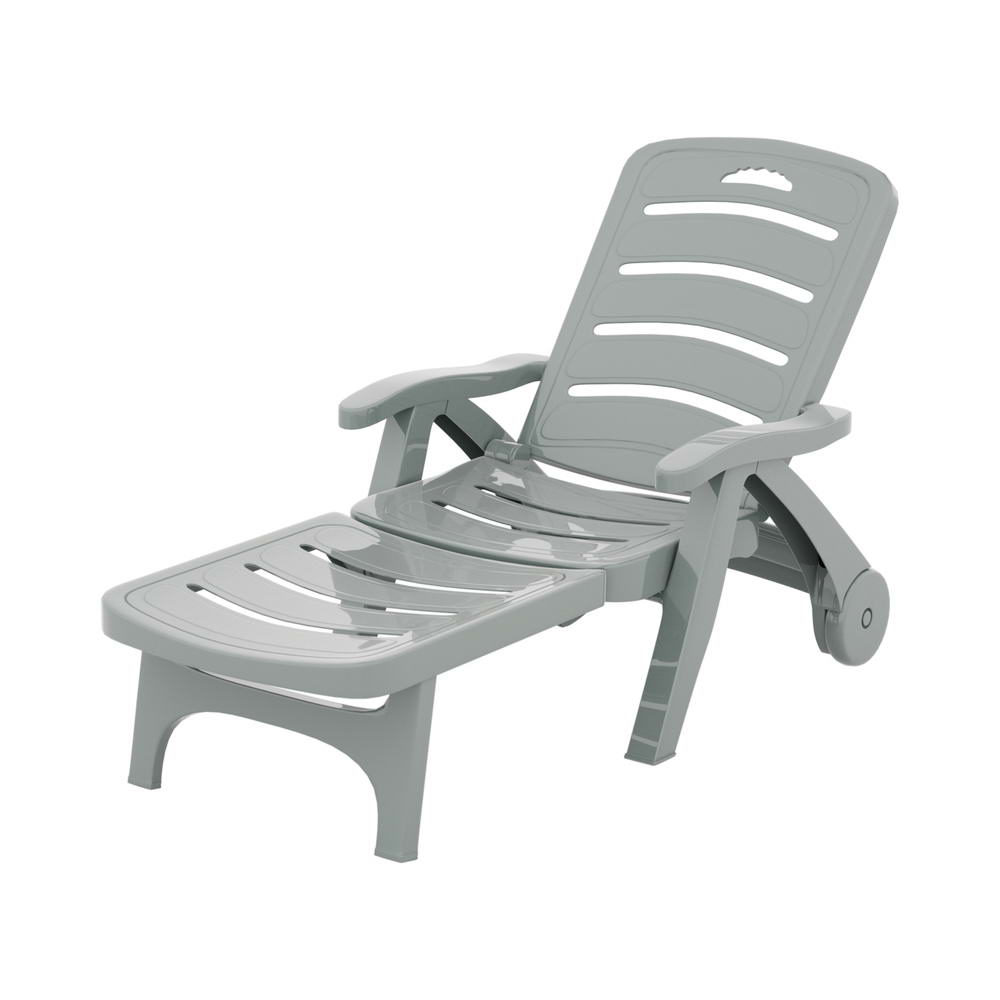 Sun Lounger Folding Lounge Chair Wheels Patio Outdoor Furniture Grey - Furniture > Outdoor - Rivercity House & Home Co. (ABN 18 642 972 209) - Affordable Modern Furniture Australia