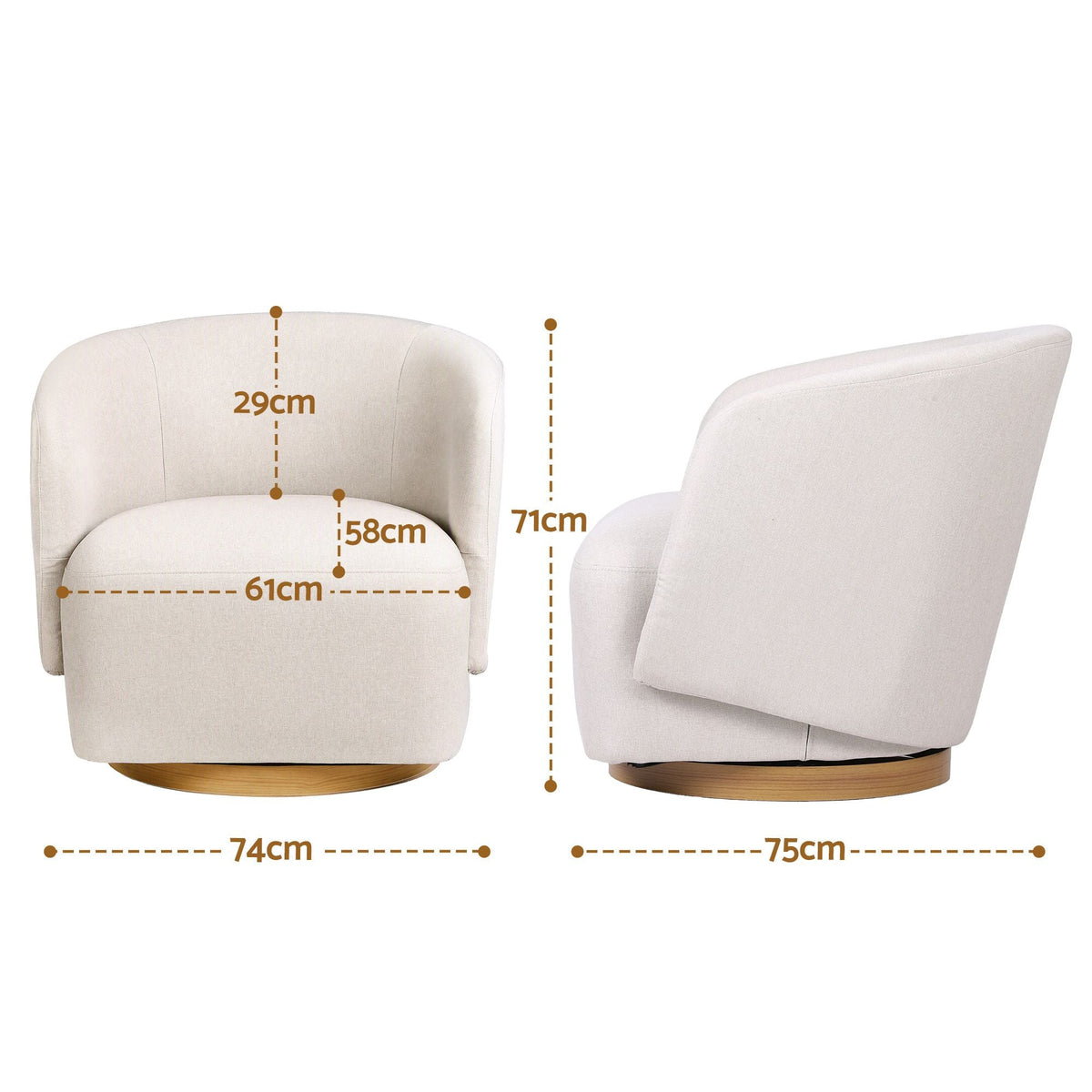 Swivel Armchair 360° Curved Accent Chair Linen Fabric - Beige - Furniture > Bar Stools & Chairs > Arm Chairs & Recliners - Rivercity House & Home Co. (ABN 18 642 972 209) - Affordable Modern Furniture Australia