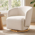 360° Swivel Curved Armchair Linen Fabric Accent Chair - Beige