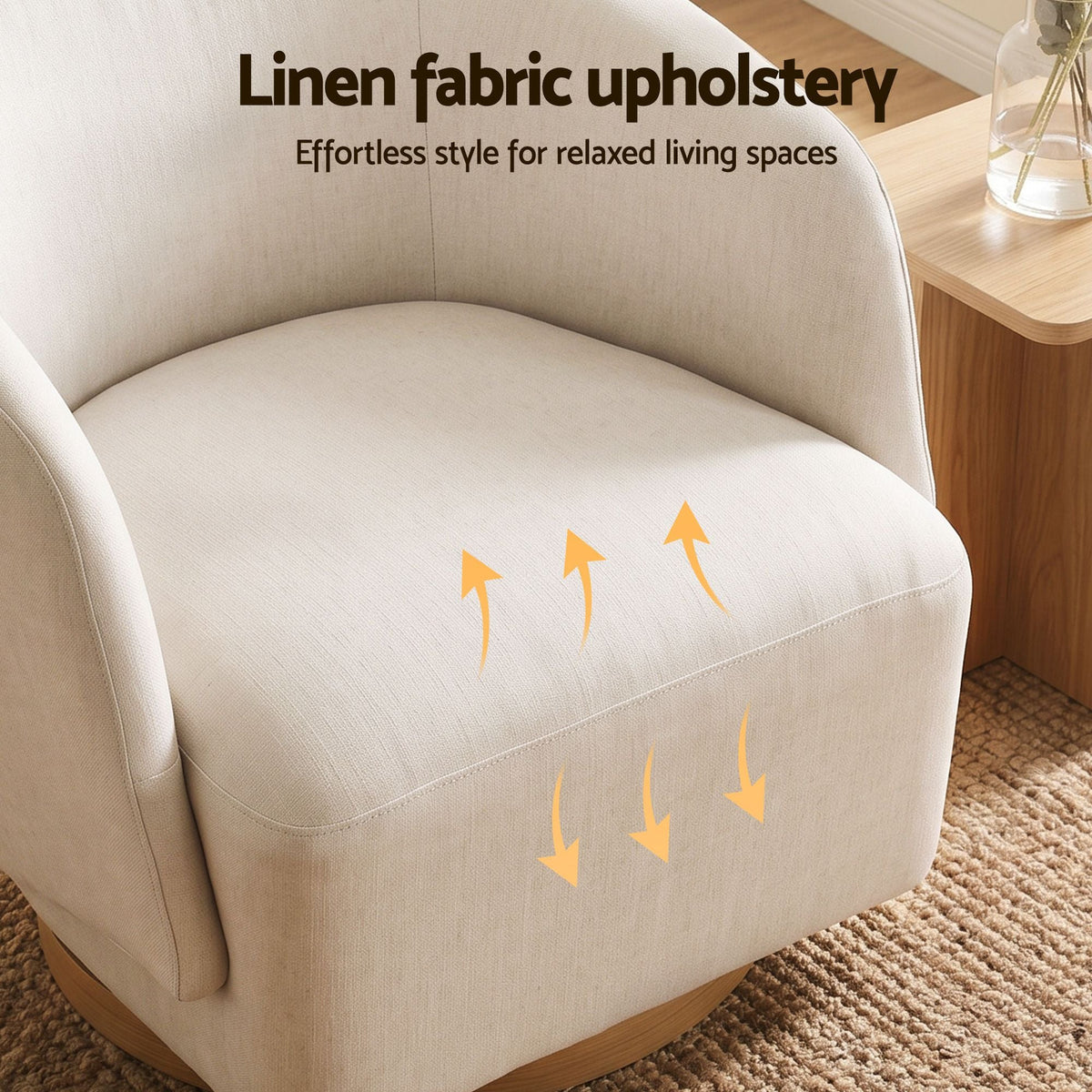Swivel Armchair 360° Curved Accent Chair Linen Fabric - Beige - Furniture > Bar Stools & Chairs > Arm Chairs & Recliners - Rivercity House & Home Co. (ABN 18 642 972 209) - Affordable Modern Furniture Australia