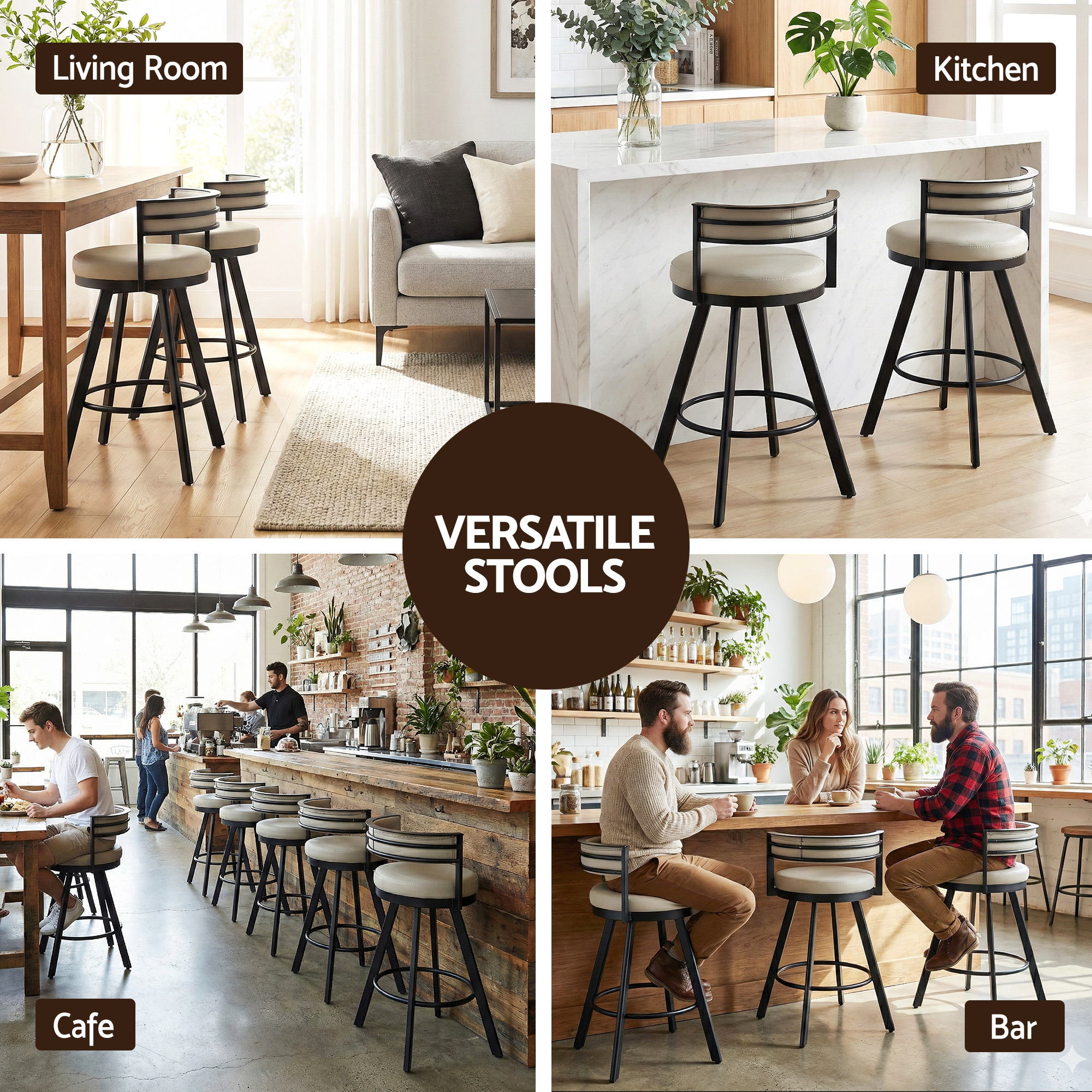 Swivel Bar Stool with Metal Frame and PU Leather Seat - Beige - Furniture > Bar Stools & Chairs > Table & Bar Stools - Rivercity House & Home Co. (ABN 18 642 972 209) - Affordable Modern Furniture Australia