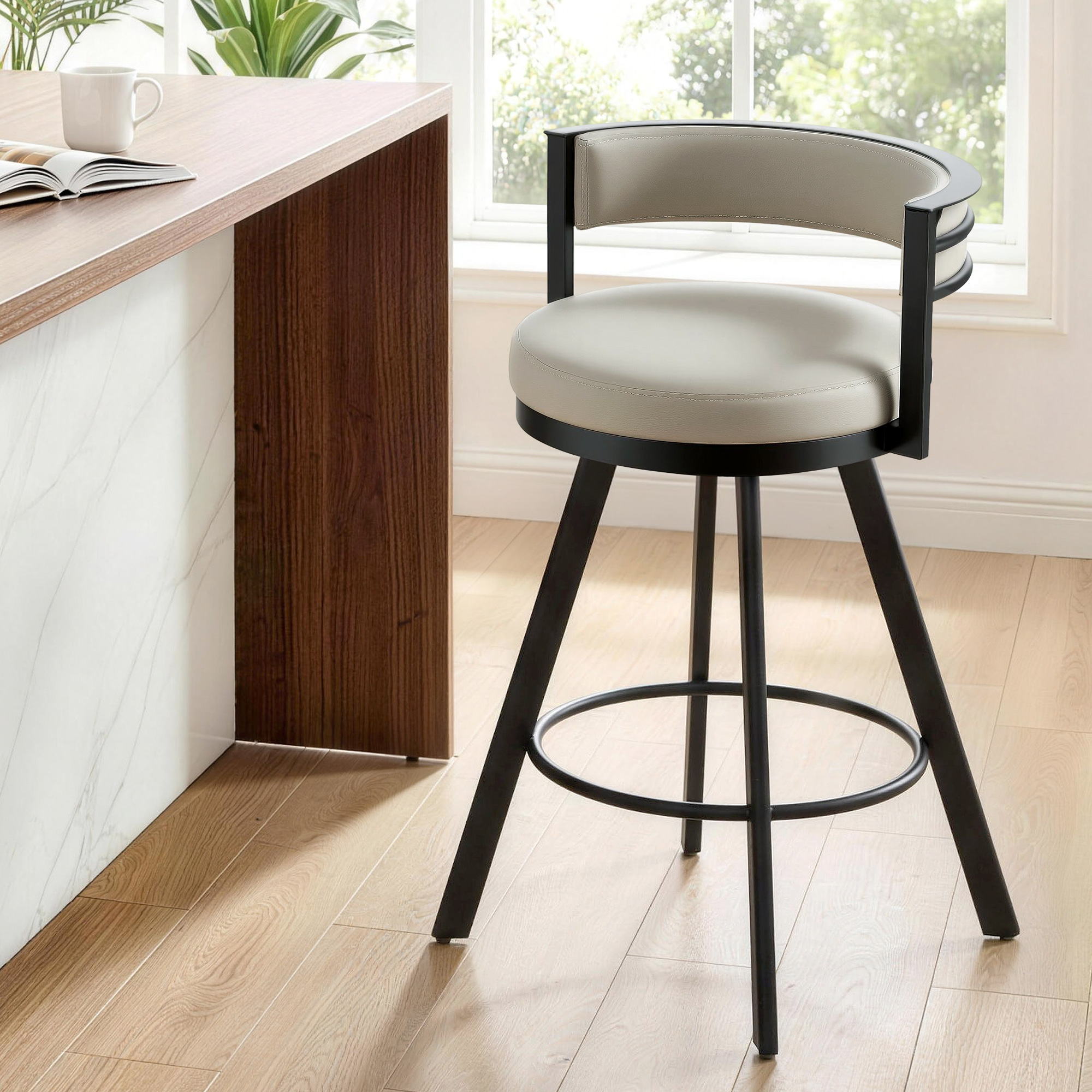 Swivel Bar Stool with Metal Frame and PU Leather Seat - Beige - Furniture > Bar Stools & Chairs > Table & Bar Stools - Rivercity House & Home Co. (ABN 18 642 972 209) - Affordable Modern Furniture Australia