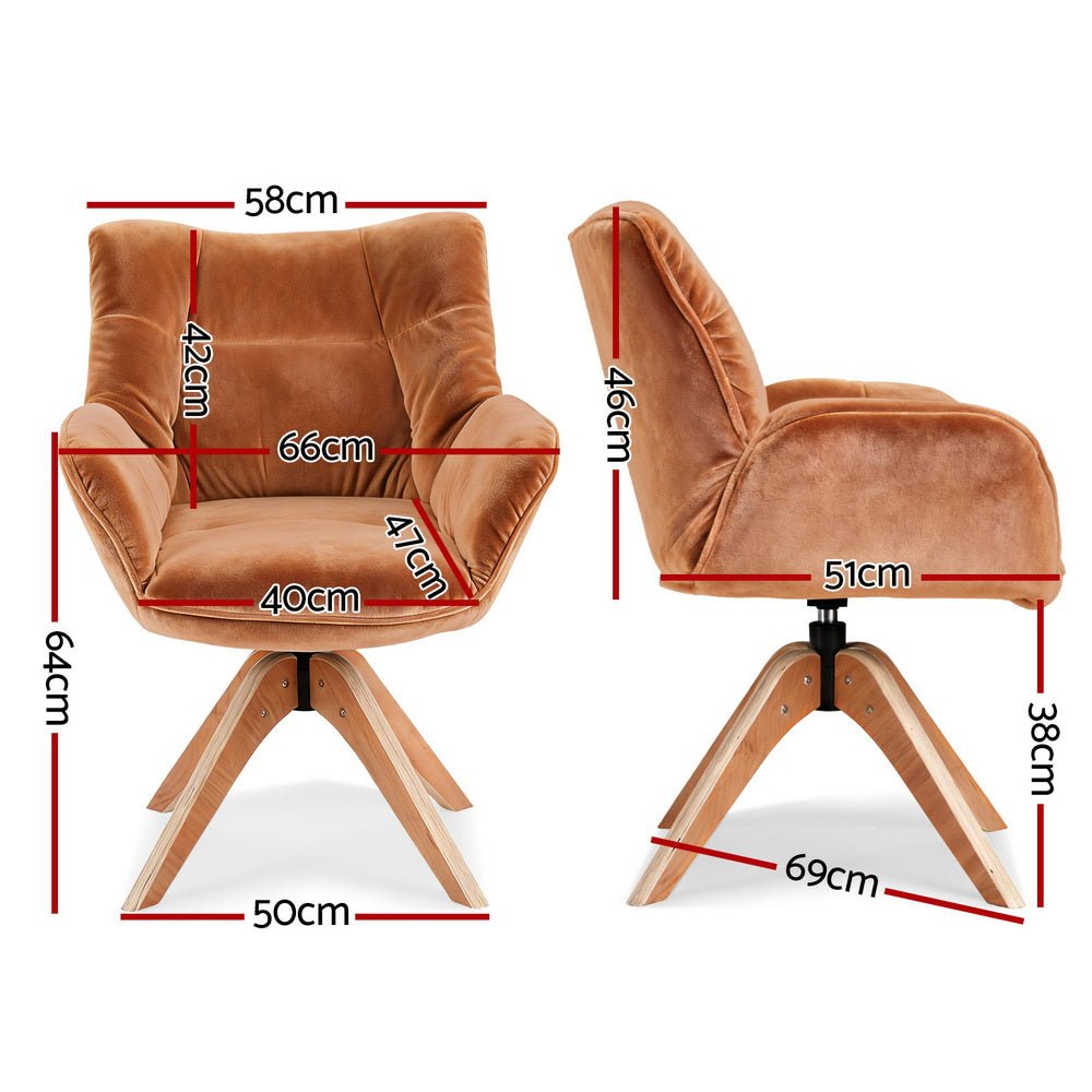 Swivel Chair Armchair Nursing Velvet Brown - Furniture > Bar Stools & Chairs > Arm Chairs & Recliners - Rivercity House & Home Co. (ABN 18 642 972 209) - Affordable Modern Furniture Australia