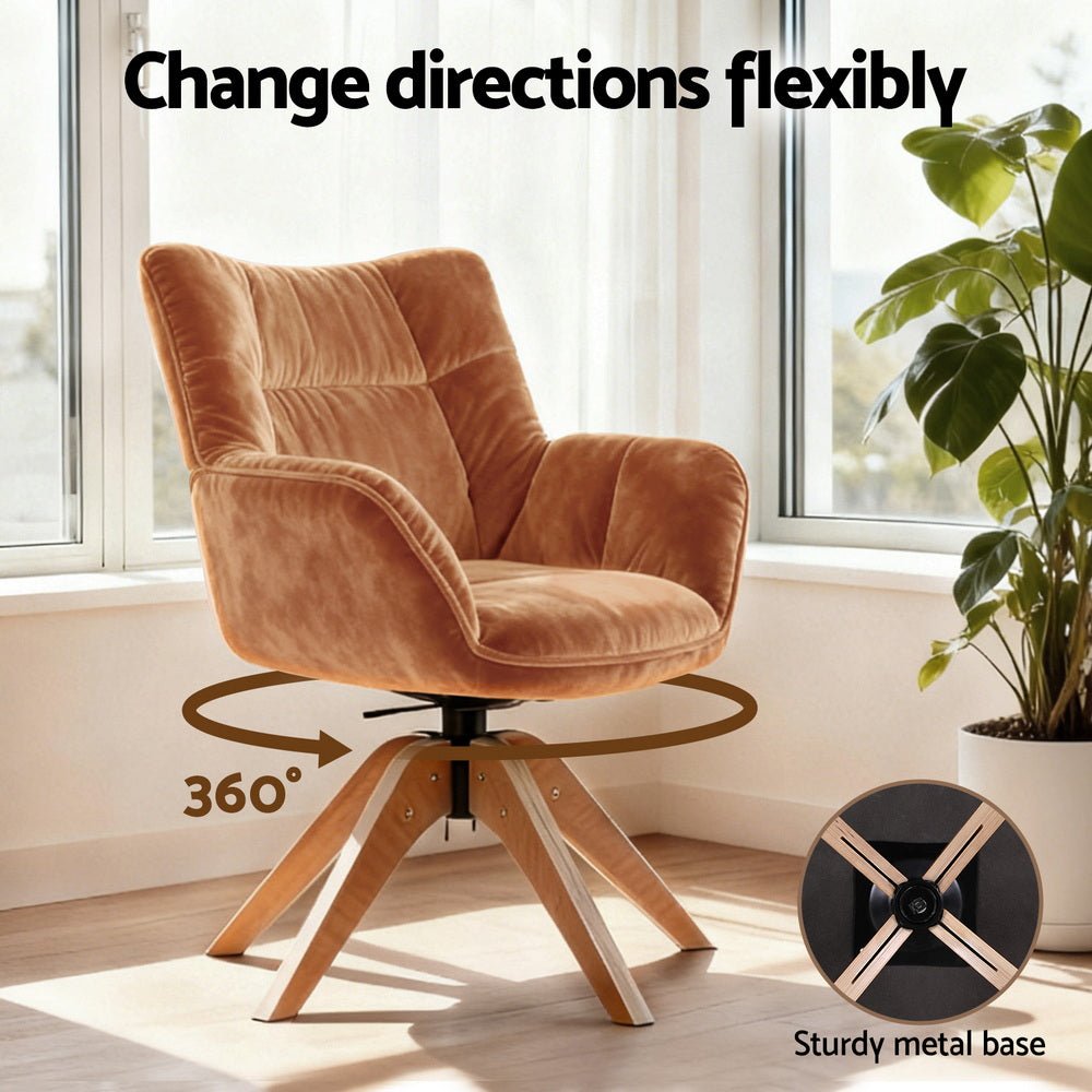 Swivel Chair Armchair Nursing Velvet Brown - Furniture > Bar Stools & Chairs > Arm Chairs & Recliners - Rivercity House & Home Co. (ABN 18 642 972 209) - Affordable Modern Furniture Australia