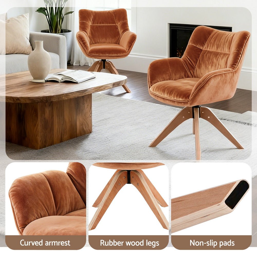 Swivel Chair Armchair Nursing Velvet Brown - Furniture > Bar Stools & Chairs > Arm Chairs & Recliners - Rivercity House & Home Co. (ABN 18 642 972 209) - Affordable Modern Furniture Australia