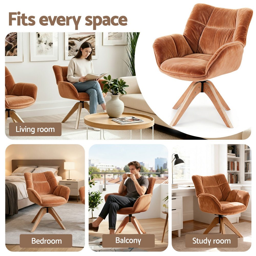 Swivel Chair Armchair Nursing Velvet Brown - Furniture > Bar Stools & Chairs > Arm Chairs & Recliners - Rivercity House & Home Co. (ABN 18 642 972 209) - Affordable Modern Furniture Australia